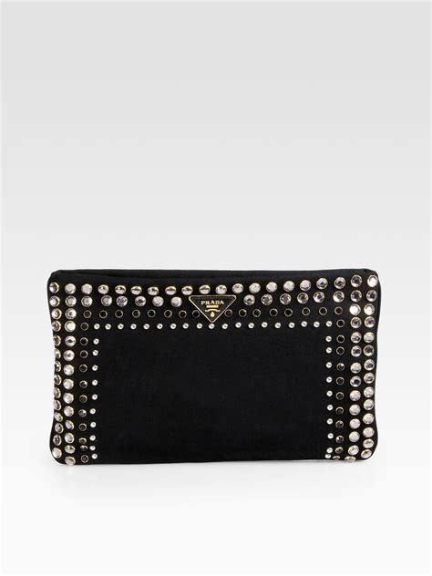 prada black studded clutch|Prada clutch for women.